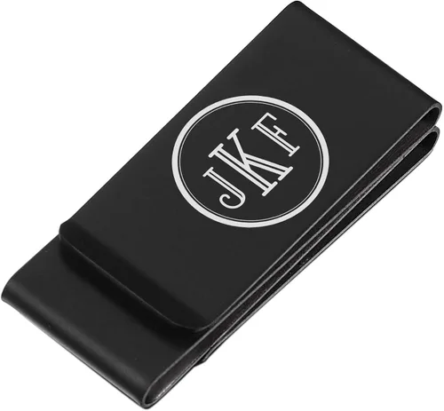 Vista 9 de Visol Clip de dinero negro mate de doble pliegue noble personalizado con grabado láser gratis [A] Circle Monogram