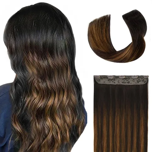Vista 9 de Winsky - Extensiones de cabello humano real Remy - Una pieza azul balayage, extensiones de cabello con clip, 70 gramos para mujer