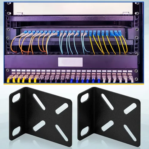 Vista 6 de Pelopy Kit de montaje en rack, orejas ajustables para interruptores de 17.3 Soportes de metal negro, 0.551-1.142 in de espaciado ajustable, 2