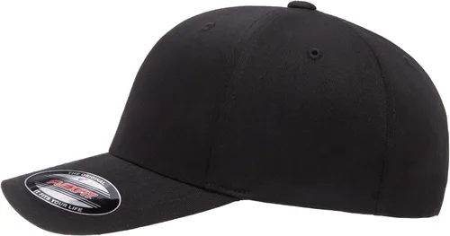 Vista 4 de Gorra de béisbol Flexfit Wooly Combed Premium de 6 paneles estructurada Ajuste elástico Paquete al por mayor disponible Negro