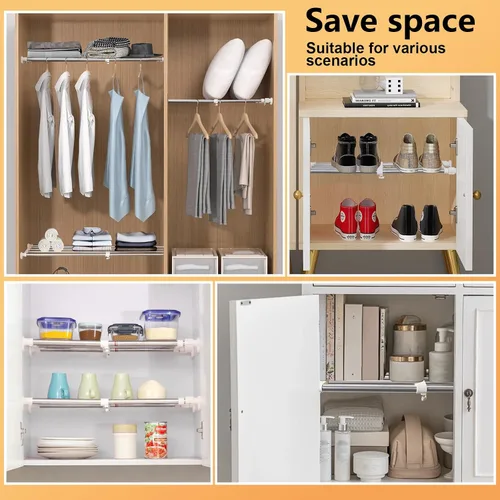 Vista 7 de BAOYOUNI - Estante de tensión expandible para armario de ropa organizador ajustable con divisores/separadores DIY para guardar ropa en color marfil