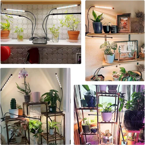 Vista 7 de SDOVUERC Luces de cultivo de 4 cabezales para plantas de interior, lámparas LED de espectro completo con clips y cables de 120 pulgadas para cultivo