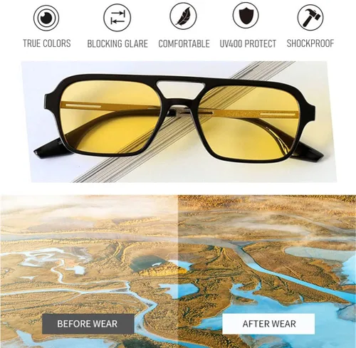 Vista 3 de BAWUYI Gafas de sol estilo aviador cuadradas retro de los años 70 para mujeres y hombres, de moda, vintage, planas, estrechas, tintadas, UV400