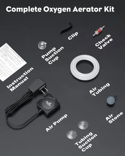 Vista 7 de Pawfly Mini bomba de aire para acuario, kit aireador de oxígeno ultra silencioso para peceras de 1 a 15 galones con tubo de aire, piedra de aire