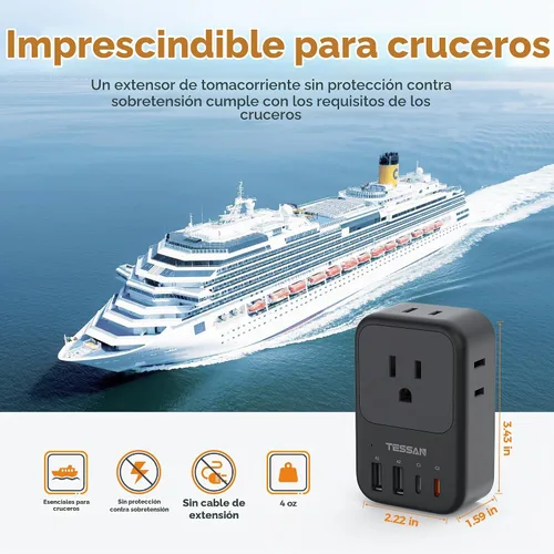 Vista 5 de TESSAN Bloque de cargador USB C 20W PD, adaptador de carga rápida con enchufe plegable Negro