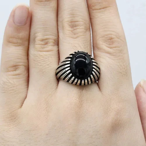 Vista 3 de Anillos de ágata de ónix para hombre juego de garras de plata de ley 925 maciza ónix negro ágata para boda fiesta joyería genial anillos Metal Ágata