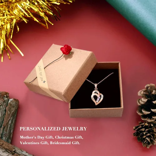 Vista 5 de Lam Hub Fong Regalos personalizados para mamá y madre con 3 piedras de nacimiento hechas a mano, tono plateado, chapado en oro de 18 quilates