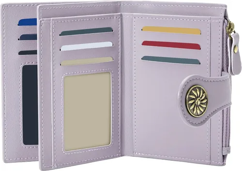 Vista 8 de Tipmile Billeteras pequeñas de cuero para mujer, con 2 ventanas de identificación, con bloqueo RFID, tarjetero con cremallera y bolsillo