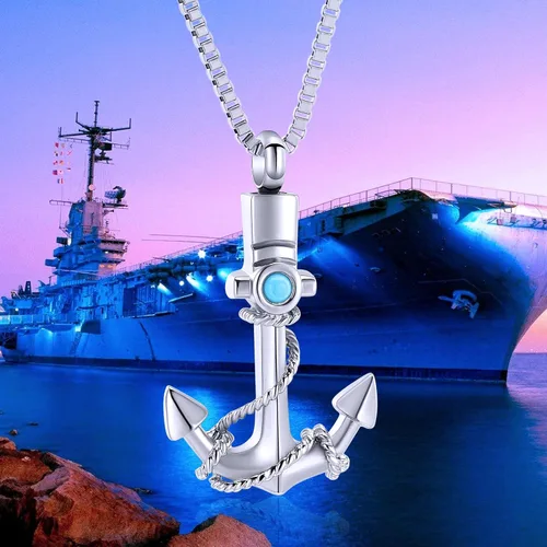Vista 8 de Joyería de cremación para cenizas, collar de urna de ancla para hombres y mujeres, soporte conmemorativo para cenizas, colgante de urna de recuerdo