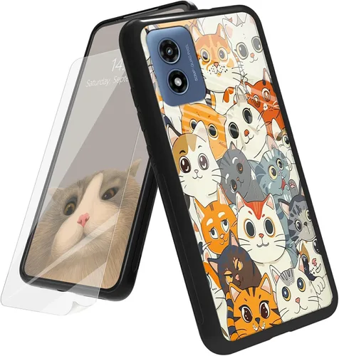 Vista 117 de Funda para Motorola Moto G Play 4G 2024 con protector de pantalla, parte trasera de vidrio templado + funda de silicona suave TPU absorción