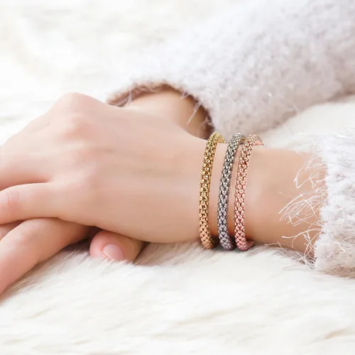 Vista 7 de Stretch Bracelets for Women GoldSilverRose Gold Elastic Bracelet Set for Women 3 PCS Stackable Bracelets Multilayer Charm Bracelet Valentines Day