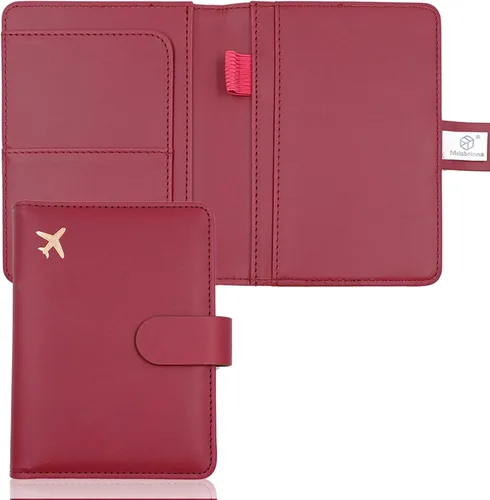 Vista 17 de Melsbrinna Funda de cuero prémium para pasaporte, impermeable, con bloqueo RFID, cartera de viaje con soporte para bolígrafo, bonito libro