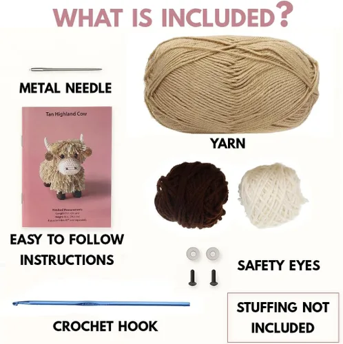 Vista 2 de LEISURE ARTS Kit de ganchillo Amigurumi Highland Cow, Bronceado, Principiante para Adultos, Kit de Animales, Crotchet