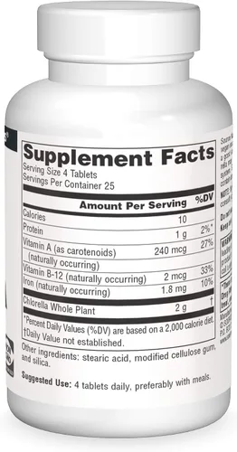 Vista 3 de Source Naturals Chlorella 500 mg Superalimento verde, tabletas B12-100 a base de plantas