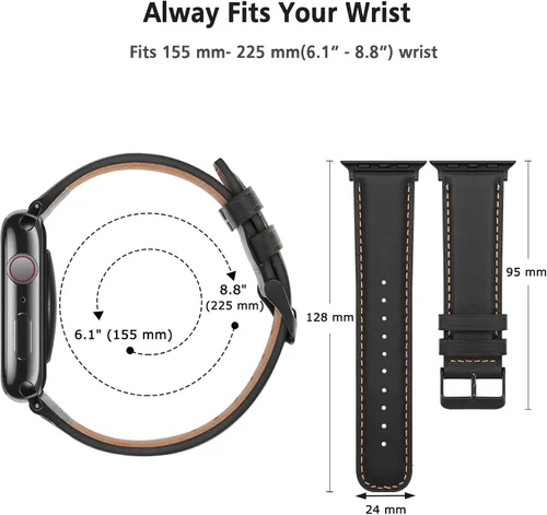 Vista 6 de HITZEE Correas de cuero compatibles con Apple Watch Band de 1.654 in, 1.614 in, 1.575 in, 1.496 in, para mujeres y hombres, correa de cuero genuino