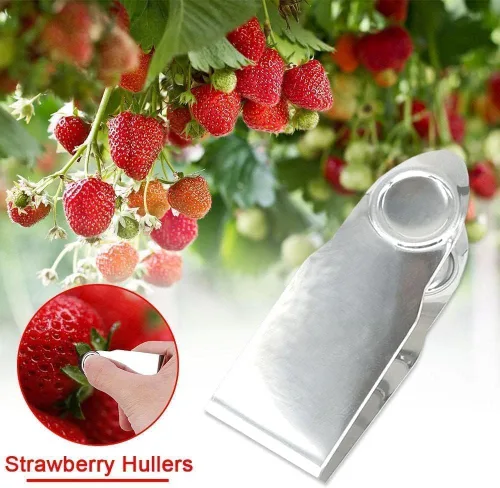 Vista 2 de 2 piezas de acero inoxidable fresa descorazonador de tallos de fresa, accesorios de cocina, patatas, piñas, zanahorias, tomate, descorazonador
