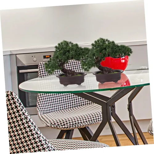 Vista 3 de Mini planta de plástico decorativa de pino sintético para bonsái, verde, 10.23 oz