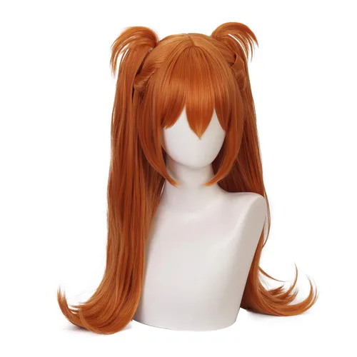 Vista 2 de Qiancoshair Anime Asuka Langley Soryu Peluca larga naranja Cosplay peluca con clip en doble cola de caballo mujeres niñas partido Pelucas