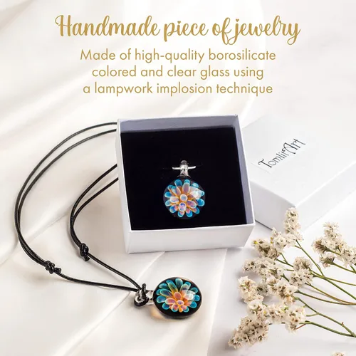 Vista 4 de TomlitArt - Colgante de flor de cristal hecho a mano, collar de joyería de arte, regalo único para mujeres y niñas, cadena de color plateado