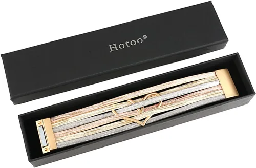 Vista 2 de hotoo Pulseras apilables de cuero con dije de corazón para mujer, pulsera de amor de moda, joyería de Navidad, aniversario de cumpleaños