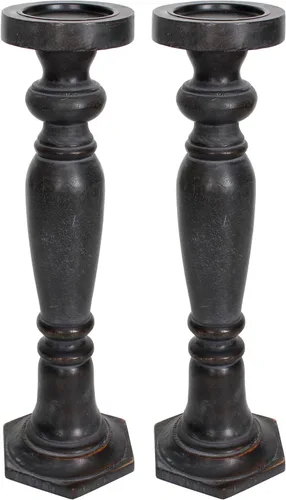 Vista 9 de Juego de 2 portavelas de madera de mango de 9 pulgadas de alto x 4.5 pulgadas, color negro envejecido