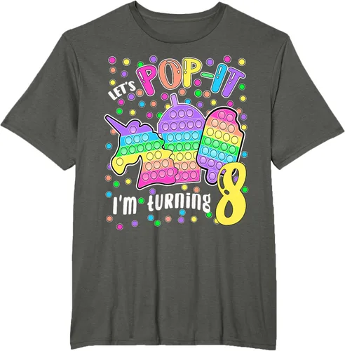 Vista 5 de Let's Pop-it I'm turning 8 Colorful 8th Birthday - Camiseta para niña, Negro