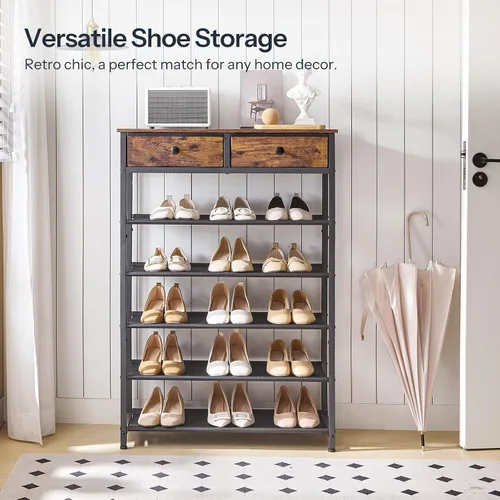 Vista 4 de HOOBRO Zapatero, organizador de almacenamiento de zapatos de 6 niveles con 2 cajones no tejidos, 15-20 pares de zapatos para entrada, estante