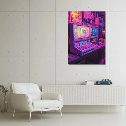 Vista 6 de Cyber Odyssey: Light Dance of Retro Technologies - Wall Art Print, Painting for Home Decor [Canvas 40x30]