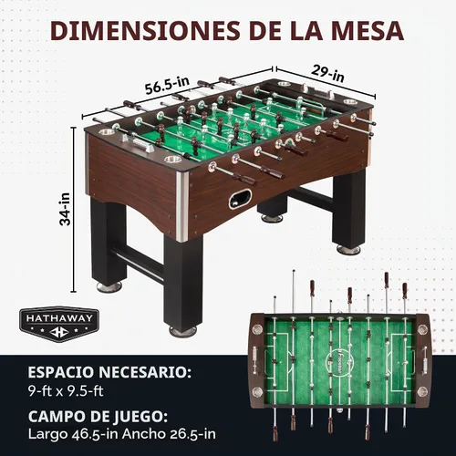Vista 2 de Hathaway Primo mesa futbolín, marrón, 56 pulgadas