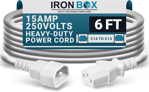 Vista 47 de IronBox Electric - Cable de Alimentación C14 a C13 de Servicio Pesado, 15A, 250V, Cable de Extensión para Computadora 14/3 AWG - Cables