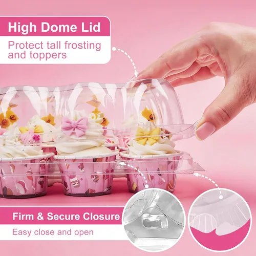 Vista 11 de LotFancy (24 unidades x 12 juegos) Mini recipientes para cupcakes con 288 forros, soporte de cajas de plástico para cupcakes, sin BPA, transparente