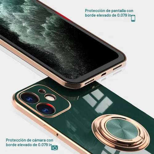 Vista 5 de Compatible con iPhone 11 Kickstand, anillo de rotación de 360 grados integrado con borde de oro rosa brillante que funciona con soporte magnético