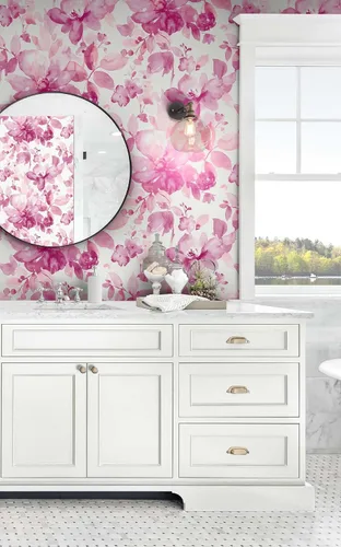 Vista 6 de NextWall Papel pintado de flores de despegar y pegar (rosa)
