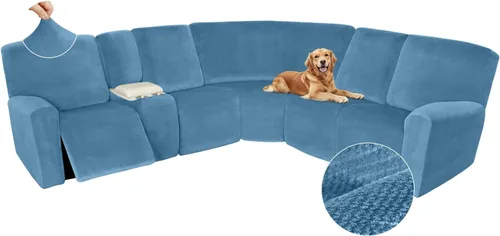Vista 530 de Arfntevss Fundas de sofá seccional reclinable de terciopelo, Funda de sofá seccional de esquina para sofá reclinable, Funda elástica suave