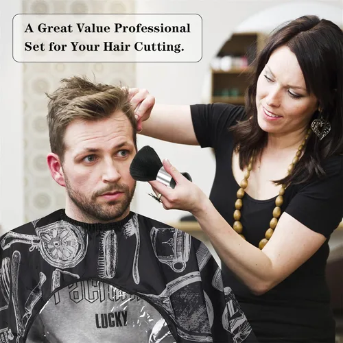 Vista 7 de FEBSNOW - Capa de barbero con ventana transparente y cepillo para el cuello Professional Large Hair Cutting Cape, Water Repellent Fabric, 55 x 66