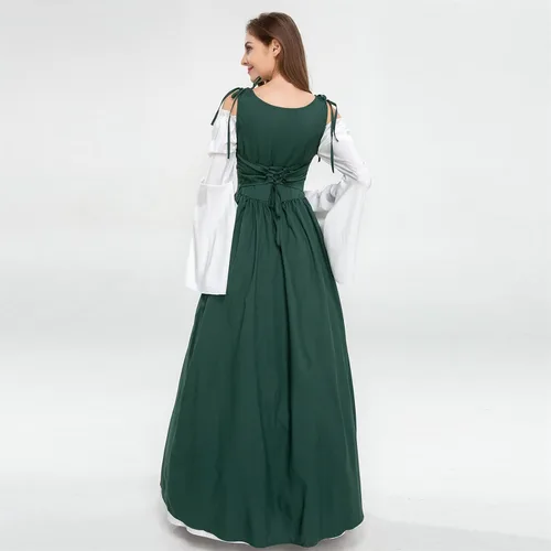 Vista 4 de FRMUIC Vestidos renacentistas para mujer, disfraces de Halloween, medieval, irlandés, sobre vestido, camisola, bohemio, vestido campesino victoriano