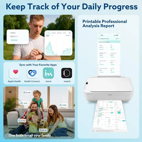 Vista 7 de Báscula inteligente para peso corporal, báscula digital de baño de 8 electrodos, para medición de metabolismo de proteínas óseas de IMC grasa, masa