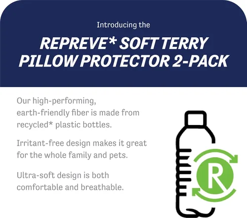 Vista 3 de Protector de almohada todo en uno de tela de toalla suave reciclada, resistente al agua, tamaño King, paquete de 2, color blanco