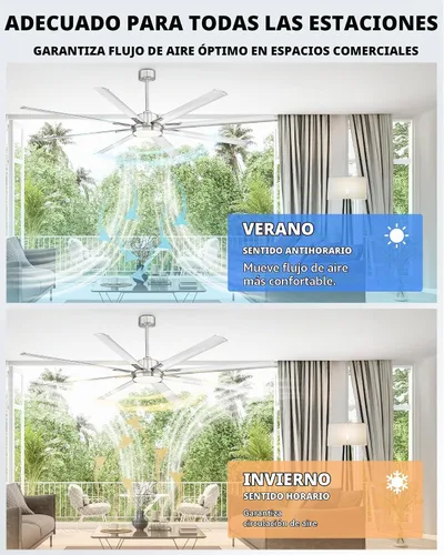 Vista 8 de Ventilador de techo de 84 pulgadas con luz, cuchillas de aluminio Níquel cepillado