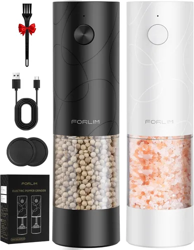 Vista 11 de FORLIM Juego de molinillo eléctrico de sal y pimienta, recargable por USB, molinillo automático de sal y pimienta con cubierta antipolvo, control