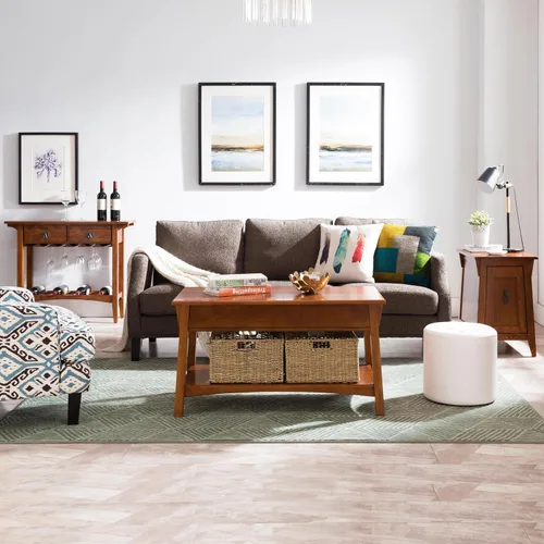 Vista 19 de Leick Home Laurent 10537 - Mesa auxiliar con lámpara, madera maciza, con cajón y estante, cereza chocolate