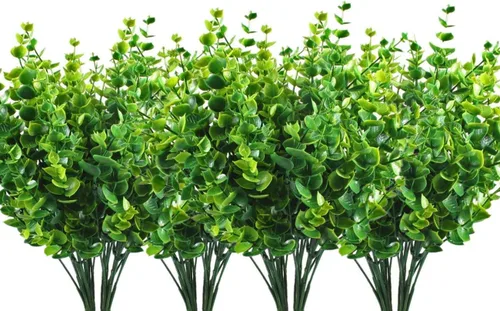 Vista 10 de Arbustos artificiales, plantas de plástico, hierba de bambú, vegetación falsa, exterior, interior, jardín, terraza, parterre, guirnalda de boda