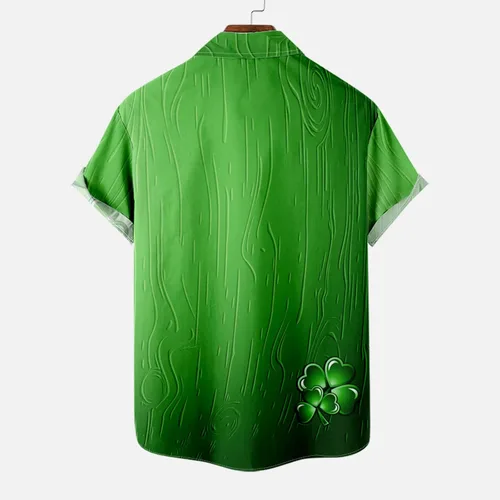 Vista 4 de Camisas hawaianas para hombre del día de San Patricio, trébol de la suerte, manga corta, camisas casuales de verano para vacaciones y playa