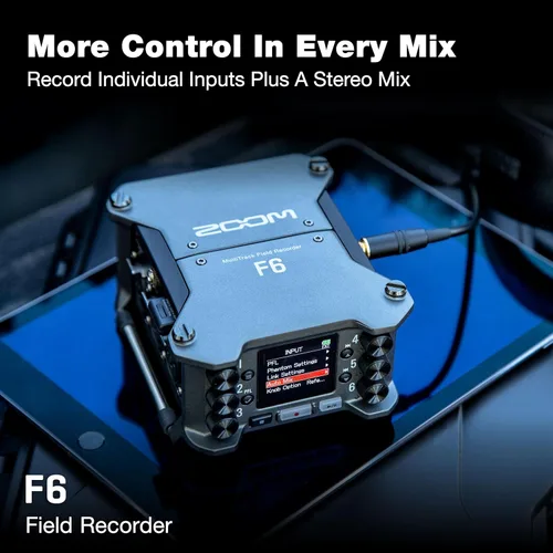 Vista 4 de Grabadora de campo multipista F6 6 entradas XLR, preamplificadores de calidad profesional, flotador de 32 bits
