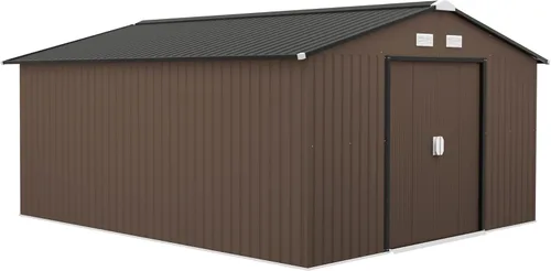 Vista 20 de Outsunny Cobertizo de almacenamiento exterior de 11' x 13', cobertizo de metal para herramientas de jardín con kit de cimentación, puerta con doble