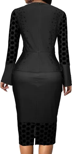Vista 2 de Vestido para mujer, vestidos de iglesia para trabajo, negocios, entallado, manga dividida, cuello redondo, vestidos de lápiz florales