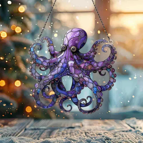 Vista 4 de Adornos de pulpo para colgar en la ventana, regalos para amantes del pulpo para mujeres y hombres, animales marinos, decoración de pared