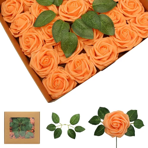 Vista 48 de 25 rosas realistas negras, flores artificiales de espuma de látex con tallos flexibles y 8 hojas para decoración de bodas, hogar y fiestas Negro