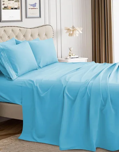 Vista 2 de Mocassi Juego de sábanas de lujo de 4 piezas, calidad prémium de hotel de 1800 hilos, ajuste fácil, sábanas y fundas de almohada resistentes a