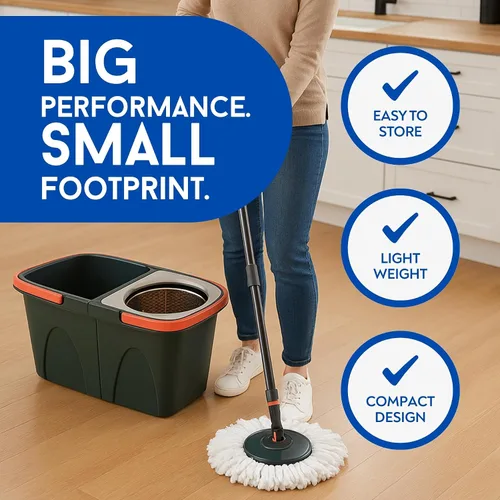 Vista 2 de Easy Spin - Juego de trapeador giratorio de microfibra y cubo con asa, herramientas de limpieza para el hogar y la cocina, diseño sin salpicaduras